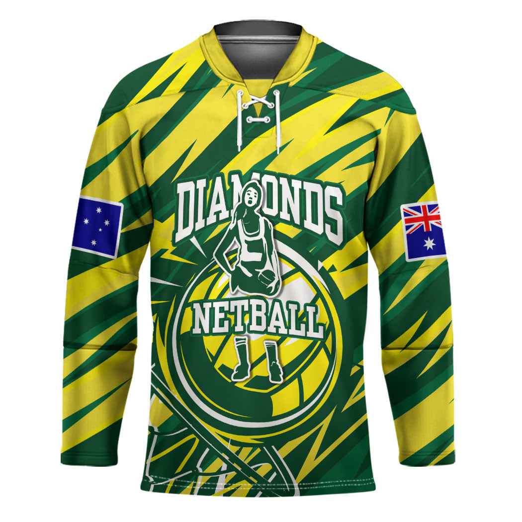 Australian Diamonds Netball Hockey Jersey Sharp Abstract Slash Pattern With Netball Graphic Art