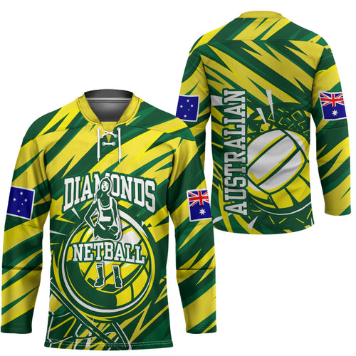 Australian Diamonds Netball Hockey Jersey Sharp Abstract Slash Pattern With Netball Graphic Art
