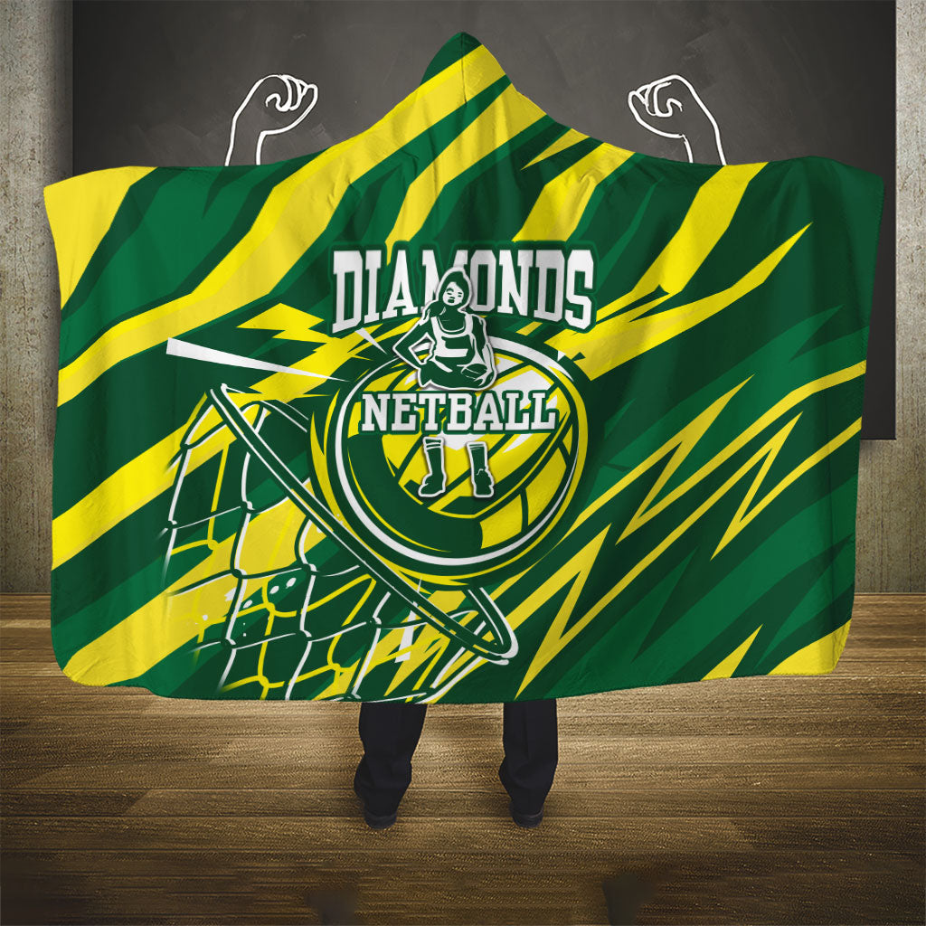 Australian Diamonds Netball Hooded Blanket Sharp Abstract Slash Pattern With Netball Graphic Art