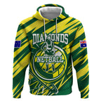 Australian Diamonds Netball Hoodie Sharp Abstract Slash Pattern With Netball Graphic Art