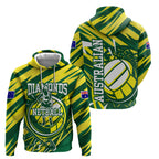 Australian Diamonds Netball Hoodie Sharp Abstract Slash Pattern With Netball Graphic Art