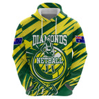 Australian Diamonds Netball Hoodie Sharp Abstract Slash Pattern With Netball Graphic Art