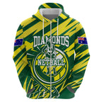 Australian Diamonds Netball Hoodie Sharp Abstract Slash Pattern With Netball Graphic Art