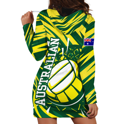 Australian Diamonds Netball Hoodie Dress Sharp Abstract Slash Pattern With Netball Graphic Art