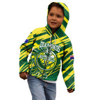 Australian Diamonds Netball Kid Hoodie Sharp Abstract Slash Pattern With Netball Graphic Art