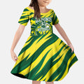 Australian Diamonds Netball Kid Short Sleeve Dress Sharp Abstract Slash Pattern With Netball Graphic Art