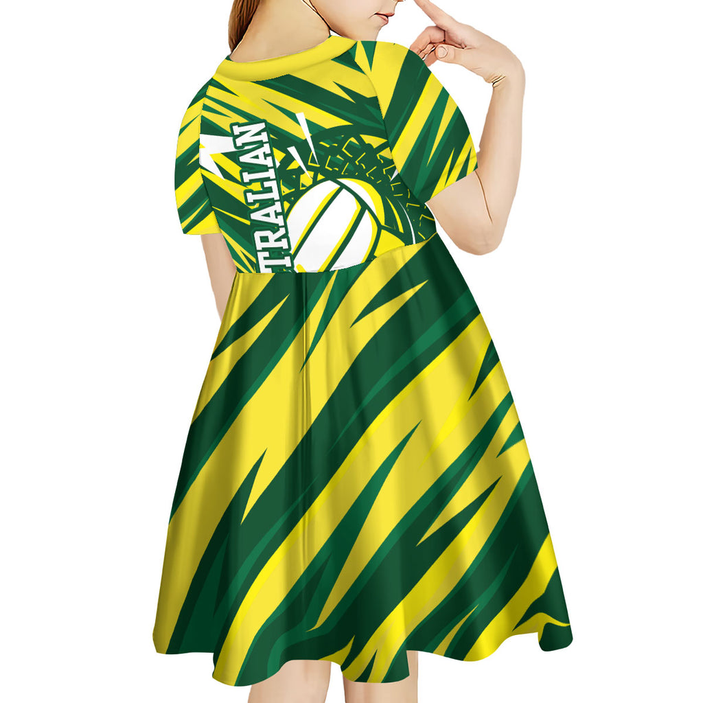 Australian Diamonds Netball Kid Short Sleeve Dress Sharp Abstract Slash Pattern With Netball Graphic Art