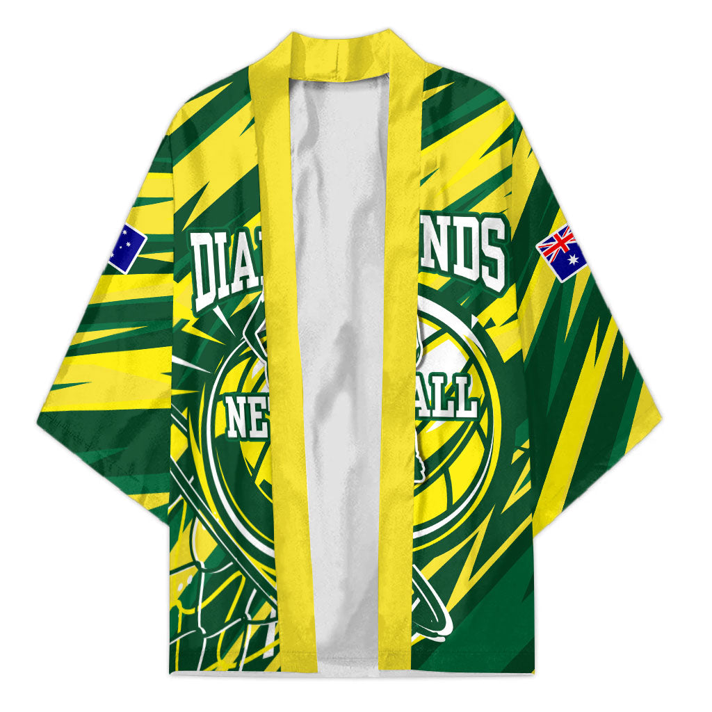 Australian Diamonds Netball Kimono Sharp Abstract Slash Pattern With Netball Graphic Art