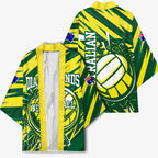 Australian Diamonds Netball Kimono Sharp Abstract Slash Pattern With Netball Graphic Art