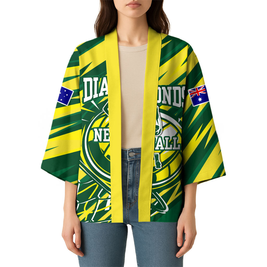 Australian Diamonds Netball Kimono Sharp Abstract Slash Pattern With Netball Graphic Art