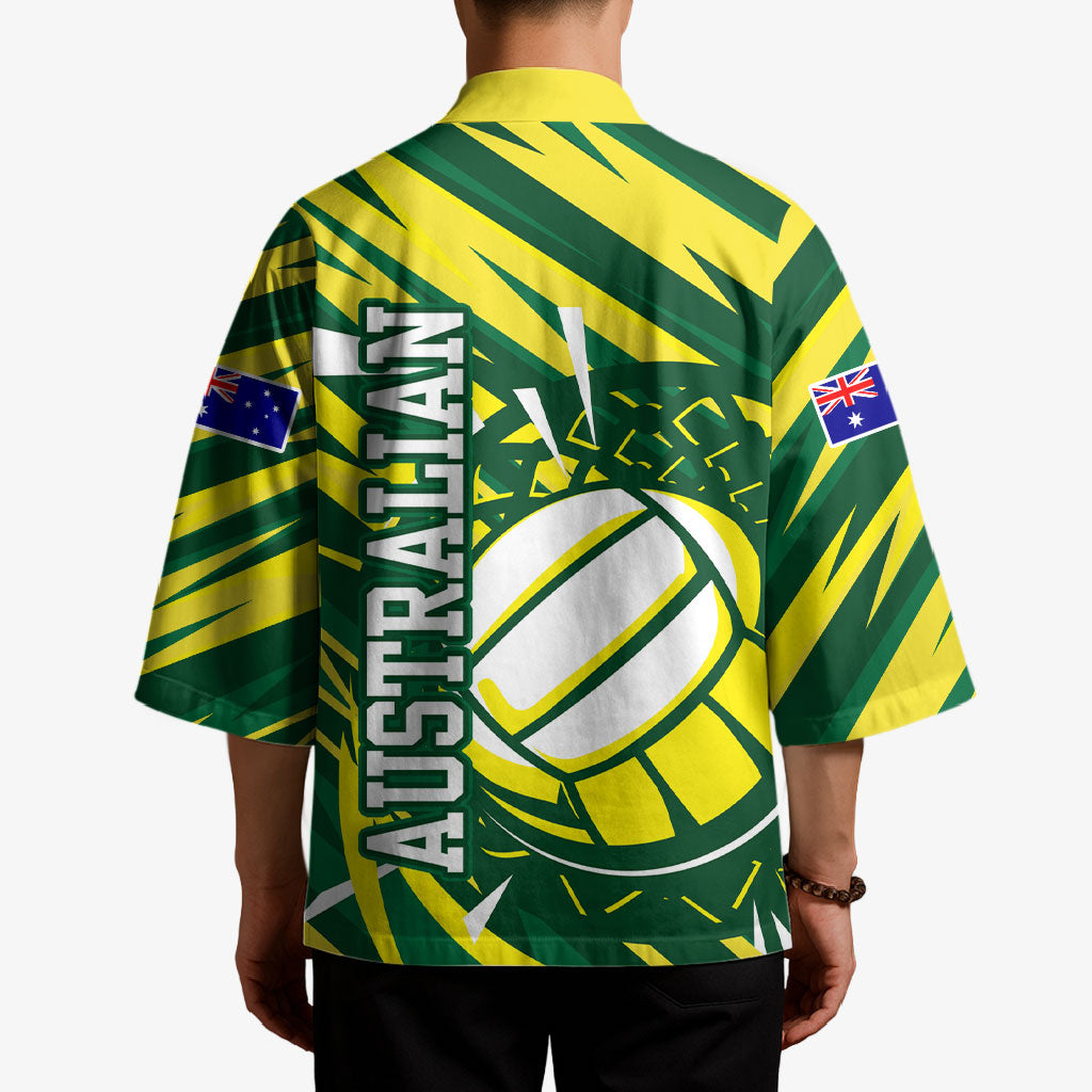 Australian Diamonds Netball Kimono Sharp Abstract Slash Pattern With Netball Graphic Art