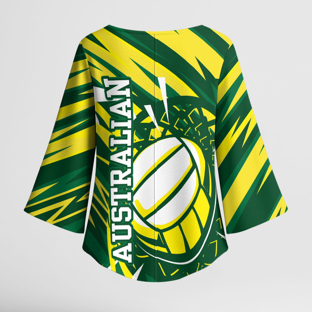 Australian Diamonds Netball Kimono Sleeve Blouse Sharp Abstract Slash Pattern With Netball Graphic Art