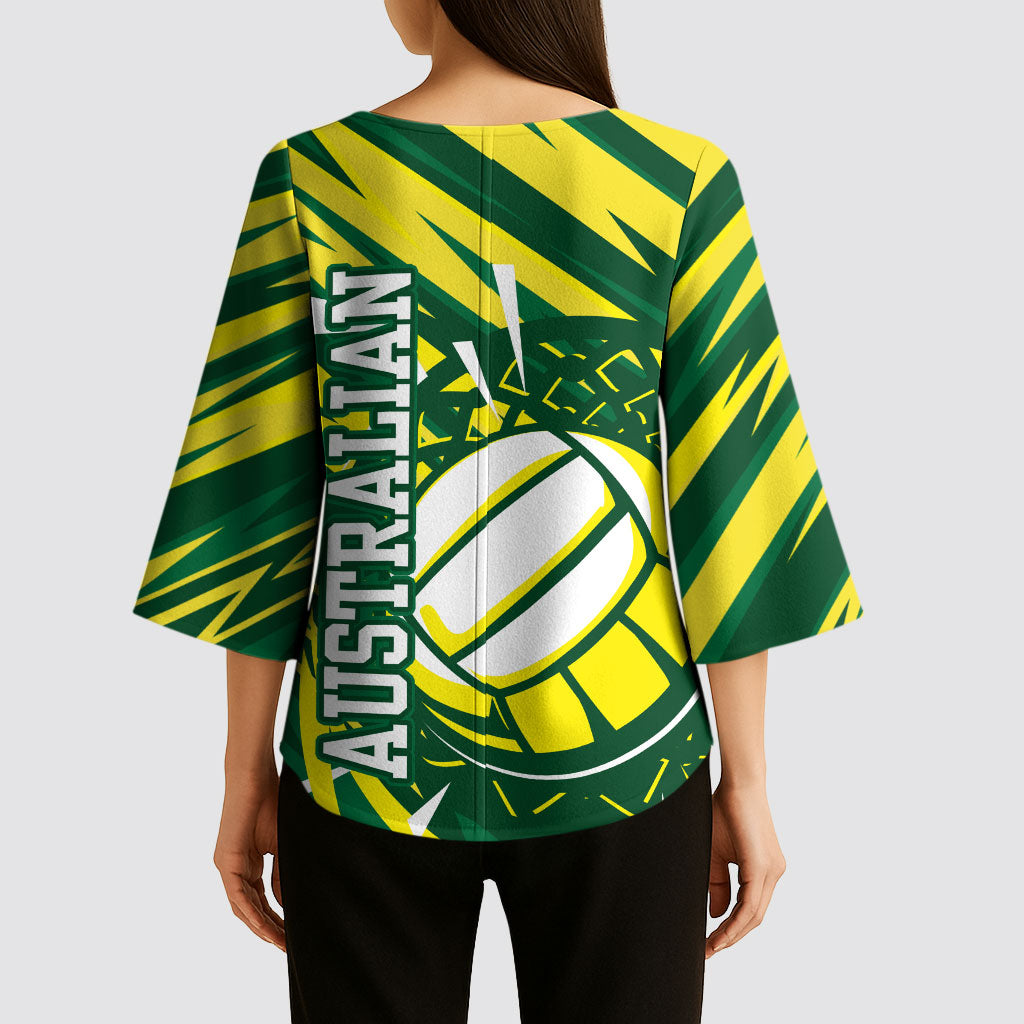 Australian Diamonds Netball Kimono Sleeve Blouse Sharp Abstract Slash Pattern With Netball Graphic Art
