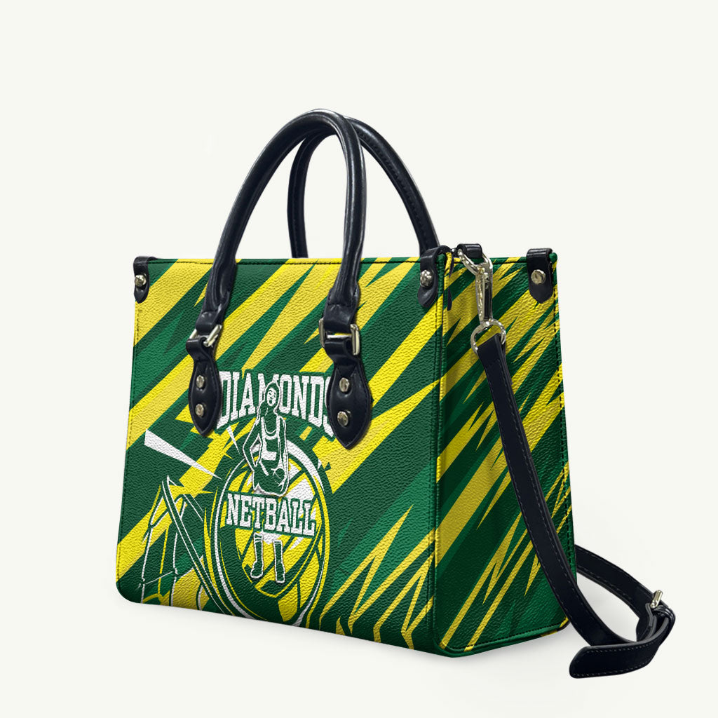 Australian Diamonds Netball Leather Bag Sharp Abstract Slash Pattern With Netball Graphic Art