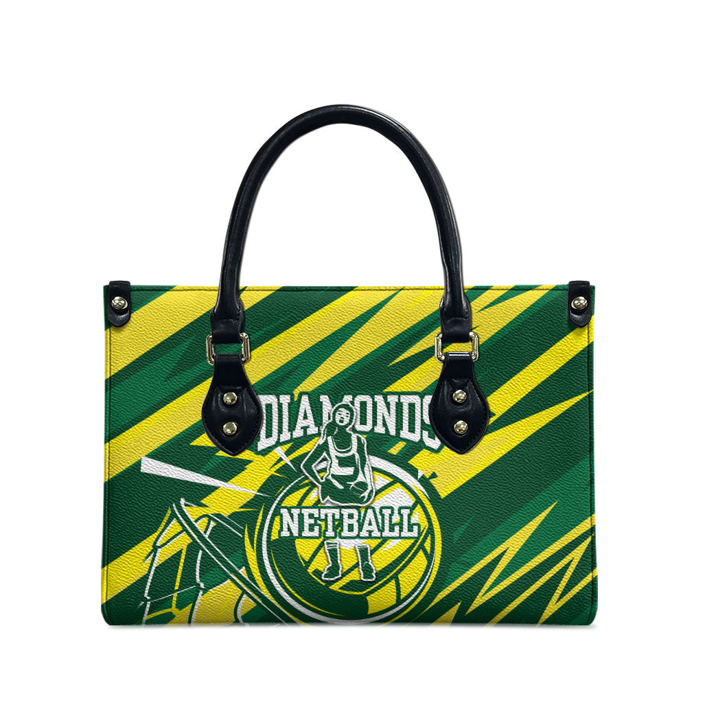 Australian Diamonds Netball Leather Bag Sharp Abstract Slash Pattern With Netball Graphic Art