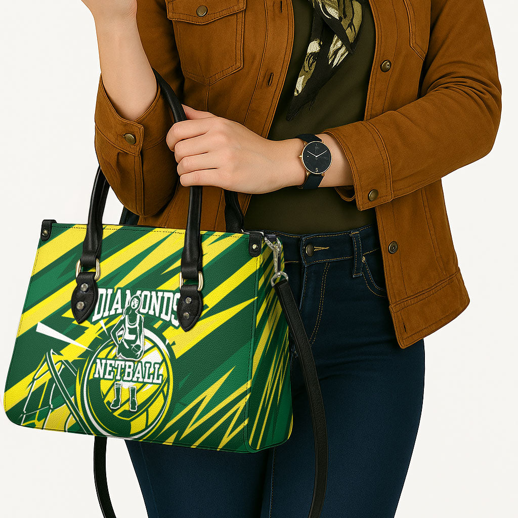 Australian Diamonds Netball Leather Bag Sharp Abstract Slash Pattern With Netball Graphic Art