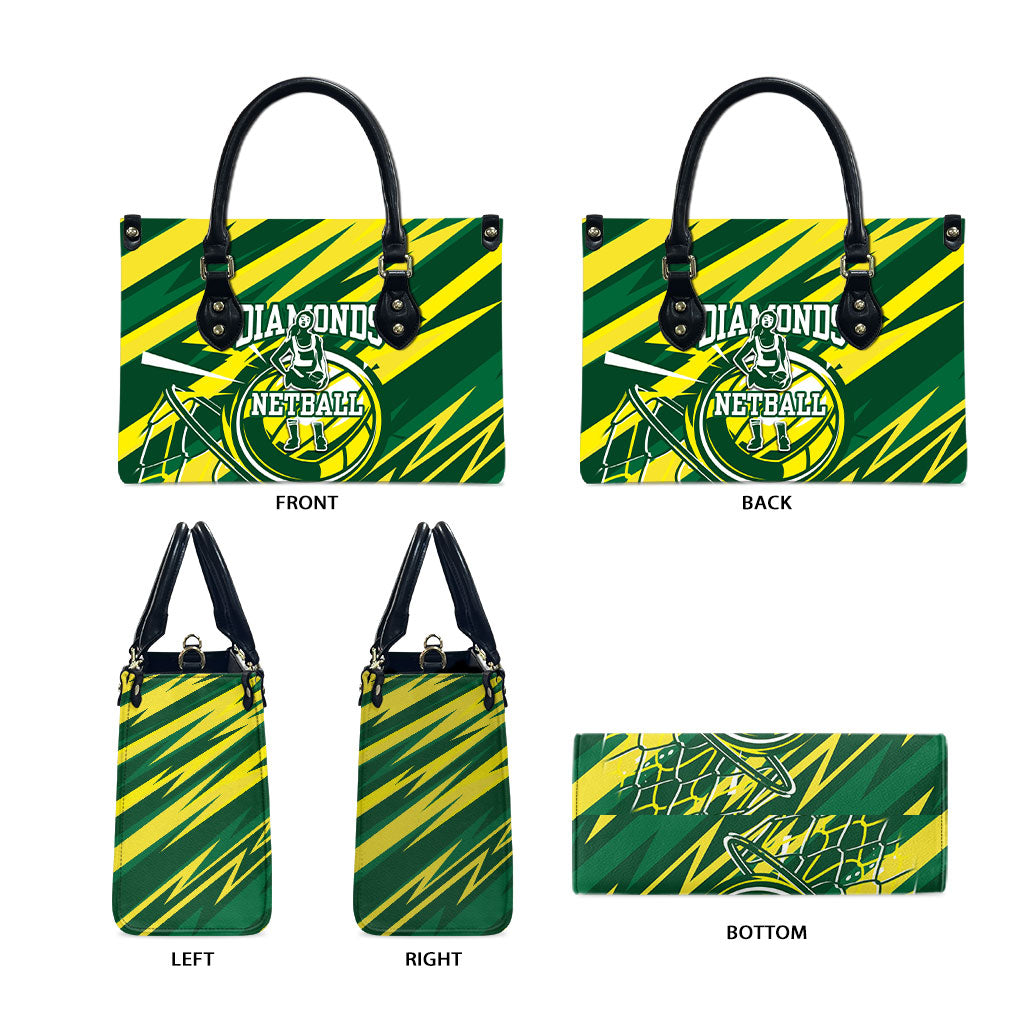 Australian Diamonds Netball Leather Bag Sharp Abstract Slash Pattern With Netball Graphic Art