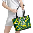 Australian Diamonds Netball Leather Tote Bag Sharp Abstract Slash Pattern With Netball Graphic Art