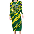 Australian Diamonds Netball Long Sleeve Bodycon Dress Sharp Abstract Slash Pattern With Netball Graphic Art