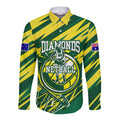 Australian Diamonds Netball Long Sleeve Button Shirt Sharp Abstract Slash Pattern With Netball Graphic Art