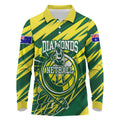 Australian Diamonds Netball Long Sleeve Polo Shirt Sharp Abstract Slash Pattern With Netball Graphic Art