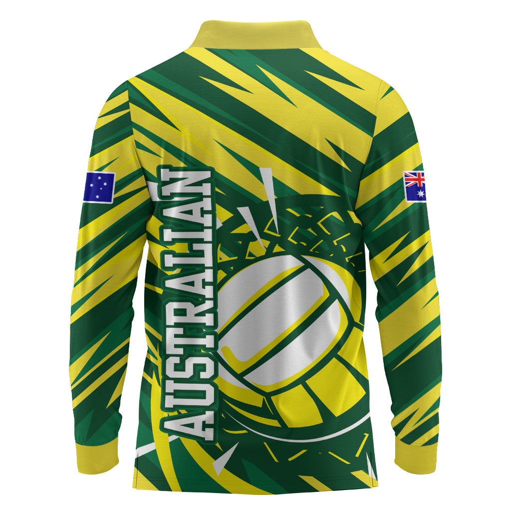 Australian Diamonds Netball Long Sleeve Polo Shirt Sharp Abstract Slash Pattern With Netball Graphic Art