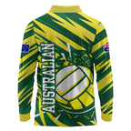 Australian Diamonds Netball Long Sleeve Polo Shirt Sharp Abstract Slash Pattern With Netball Graphic Art