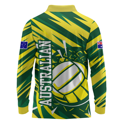 Australian Diamonds Netball Long Sleeve Polo Shirt Sharp Abstract Slash Pattern With Netball Graphic Art