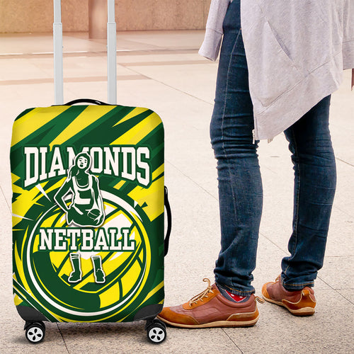 Australian Diamonds Netball Luggage Cover Sharp Abstract Slash Pattern With Netball Graphic Art