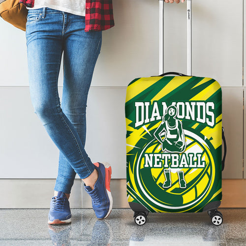 Australian Diamonds Netball Luggage Cover Sharp Abstract Slash Pattern With Netball Graphic Art