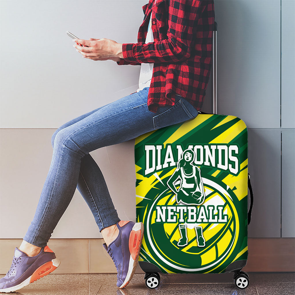 Australian Diamonds Netball Luggage Cover Sharp Abstract Slash Pattern With Netball Graphic Art