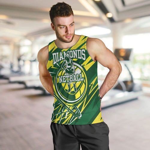 Australian Diamonds Netball Men Tank Top Sharp Abstract Slash Pattern With Netball Graphic Art