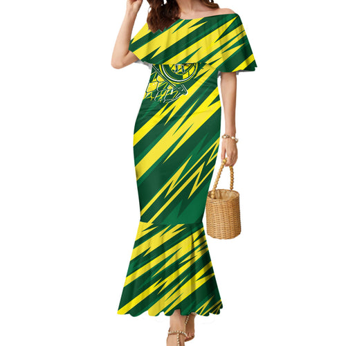 Australian Diamonds Netball Mermaid Dress Sharp Abstract Slash Pattern With Netball Graphic Art