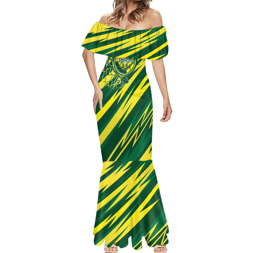 Australian Diamonds Netball Mermaid Dress Sharp Abstract Slash Pattern With Netball Graphic Art