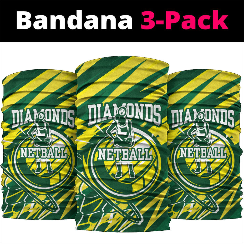 Australian Diamonds Netball Neck Gaiter Sharp Abstract Slash Pattern With Netball Graphic Art