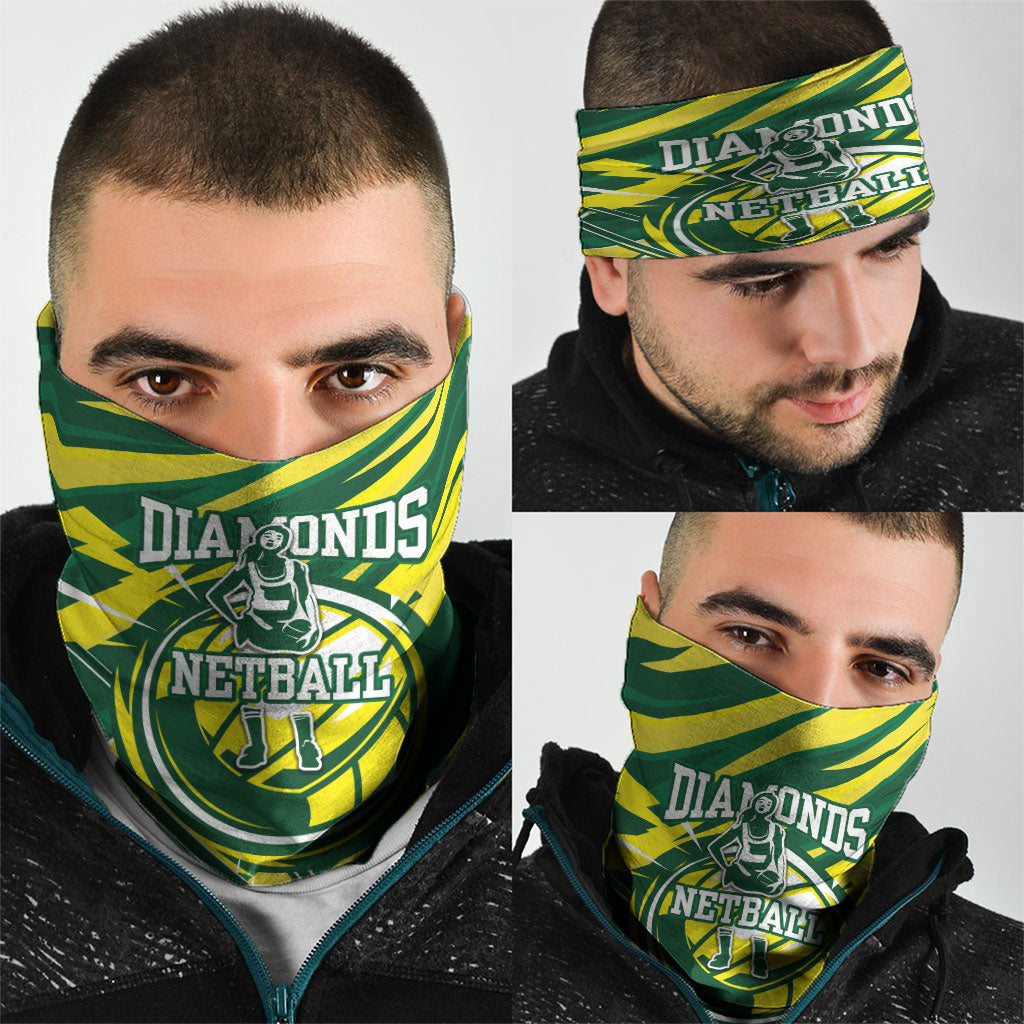 Australian Diamonds Netball Neck Gaiter Sharp Abstract Slash Pattern With Netball Graphic Art