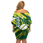 Australian Diamonds Netball Off Shoulder Short Dress Sharp Abstract Slash Pattern With Netball Graphic Art