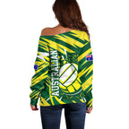 Australian Diamonds Netball Off Shoulder Sweater Sharp Abstract Slash Pattern With Netball Graphic Art