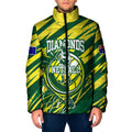Australian Diamonds Netball Padded Jacket Sharp Abstract Slash Pattern With Netball Graphic Art