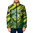 Australian Diamonds Netball Padded Jacket Sharp Abstract Slash Pattern With Netball Graphic Art