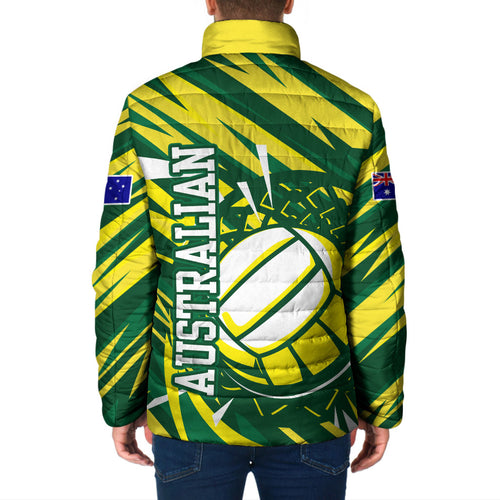 Australian Diamonds Netball Padded Jacket Sharp Abstract Slash Pattern With Netball Graphic Art