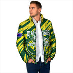 Australian Diamonds Netball Padded Jacket Sharp Abstract Slash Pattern With Netball Graphic Art
