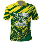 Australian Diamonds Netball Polo Shirt Sharp Abstract Slash Pattern With Netball Graphic Art