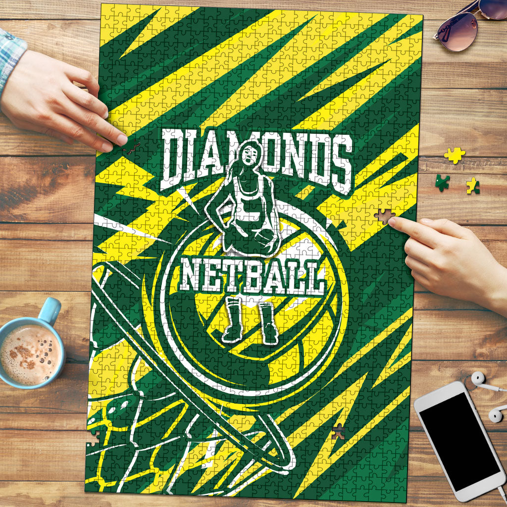 Australian Diamonds Netball Puzzle Sharp Abstract Slash Pattern With Netball Graphic Art
