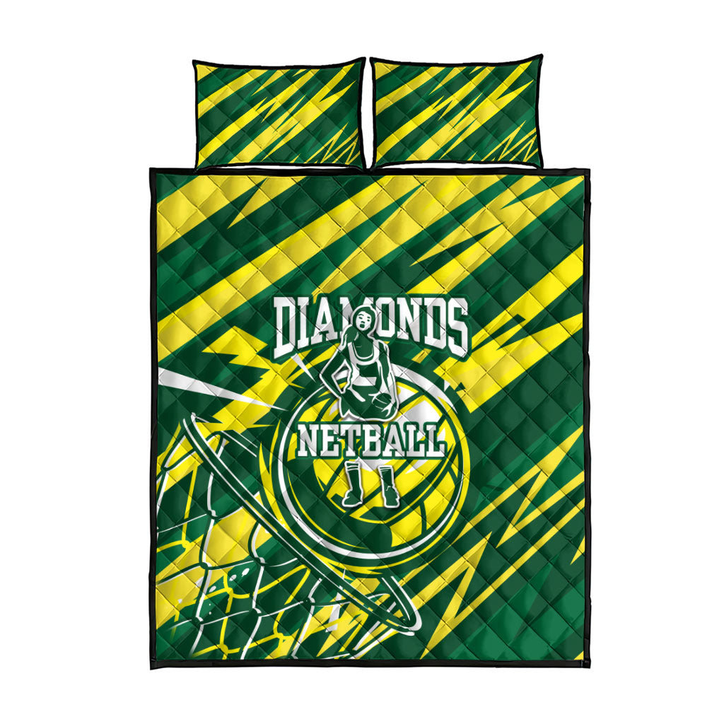 Australian Diamonds Netball Quilt Bed Set Sharp Abstract Slash Pattern With Netball Graphic Art