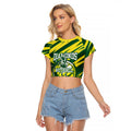 Australian Diamonds Netball Raglan Cropped T Shirt Sharp Abstract Slash Pattern With Netball Graphic Art