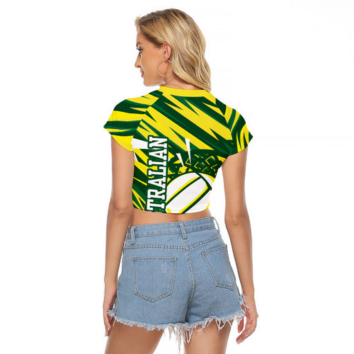 Australian Diamonds Netball Raglan Cropped T Shirt Sharp Abstract Slash Pattern With Netball Graphic Art