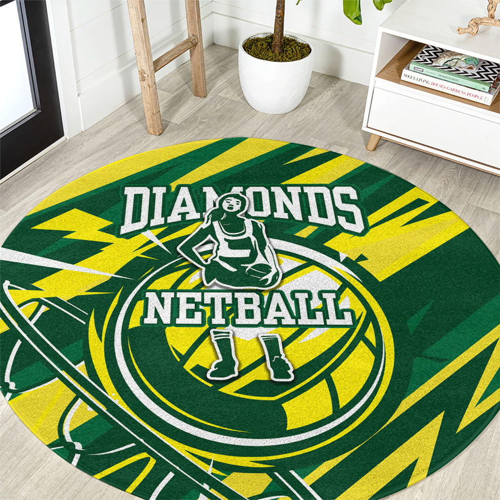 Australian Diamonds Netball Round Carpet Sharp Abstract Slash Pattern With Netball Graphic Art