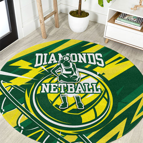 Australian Diamonds Netball Round Carpet Sharp Abstract Slash Pattern With Netball Graphic Art