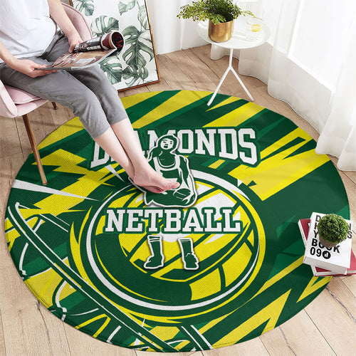 Australian Diamonds Netball Round Carpet Sharp Abstract Slash Pattern With Netball Graphic Art